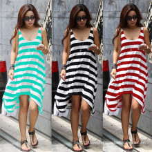 Hot Sale Women Fashion Irregular Strips Casual Beach Dress